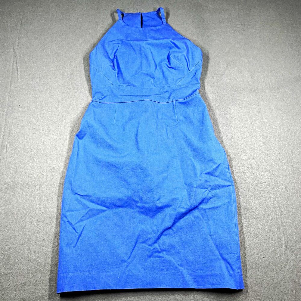 Banana Republic Petite 4 Blue Halter Sleeveless Sheath Knee Dress Zipper
